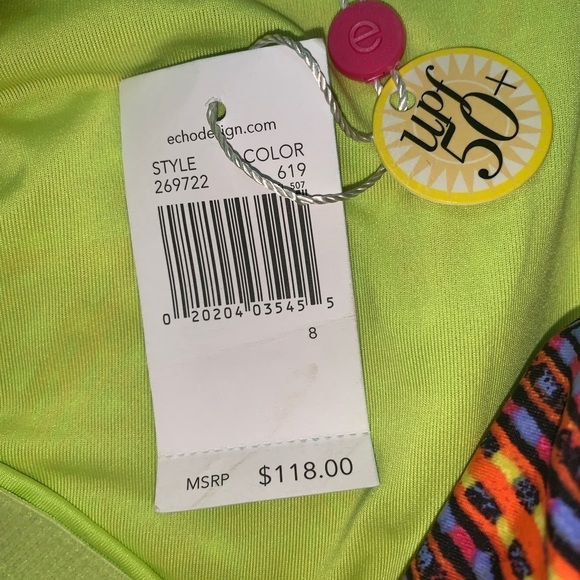 ECHO NWT swimsuit one piece one shoulder size 8 medium geometric print orange - Picture 7 of 7